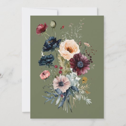 Donkergroen Ovaal Bloemen Lijst Bruids Brunch Kaart (Achterkant)