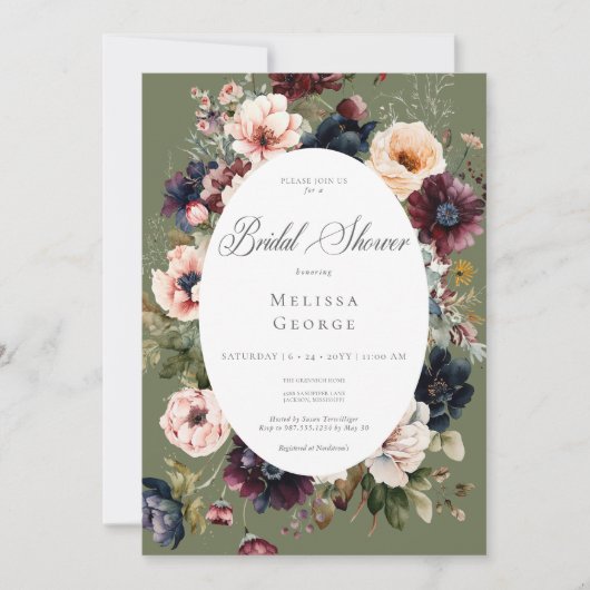 Donkergroen Ovaal Bloemen Lijst Vrijgezellenfeest Kaart (Voorkant)