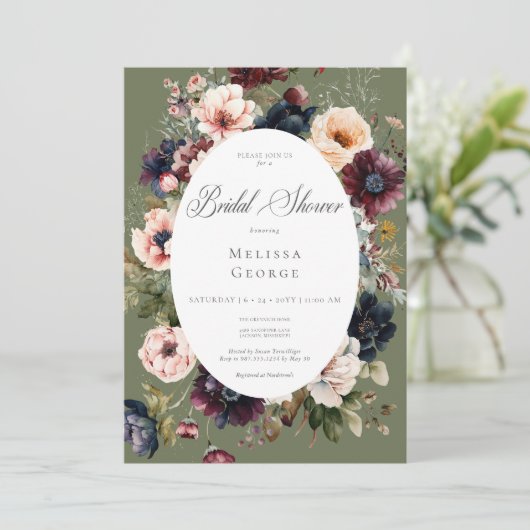 Donkergroen Ovaal Bloemen Lijst Vrijgezellenfeest Kaart (Staand voorkant)