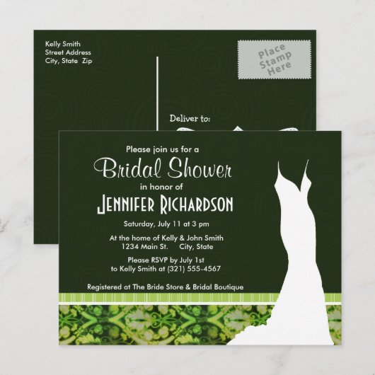 donkergroen patroon uitnodiging briefkaart (Voorkant / Achterkant)