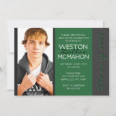 Donkergroen & Pinstripe Grijs Foto Afstuderen Kaart (Voorkant)