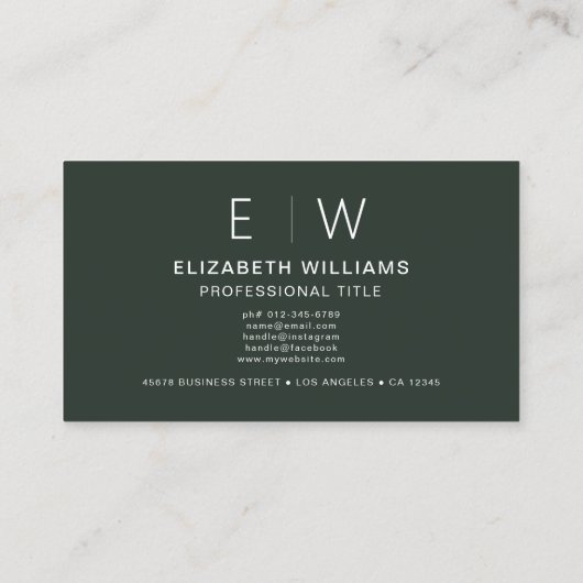 Donkergroen QR-code Monogram Minimalistisch Modern Visitekaartje (Achterkant)