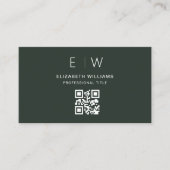 Donkergroen QR-code Monogram Minimalistisch Modern Visitekaartje (Voorkant)
