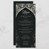 Donkergroen Regal zilver bloeien bruiloft Menu (Voorkant / Achterkant)