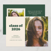 Donkergroen Retro Eenvoud Foto Afstuderen Aankondiging (Voorkant / Achterkant)