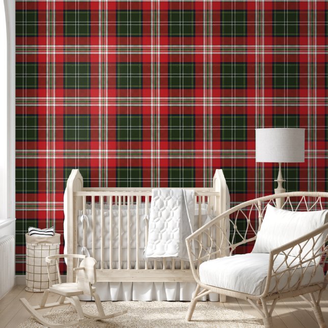 Donkergroen, rood en wit Tartan Plaid Behang (Kinderen)