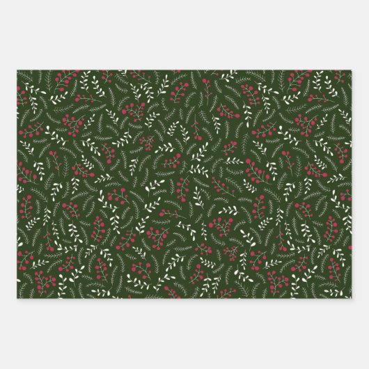 Donkergroen rood snijpatroon inpakpapier vel (Voorkant 3)