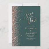 Donkergroen Roos Gold Glitter Save the Date Aankondiging (Voorkant)