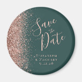 Donkergroen Roos Gold Glitter Script Save the Date Magneet (Voorkant)
