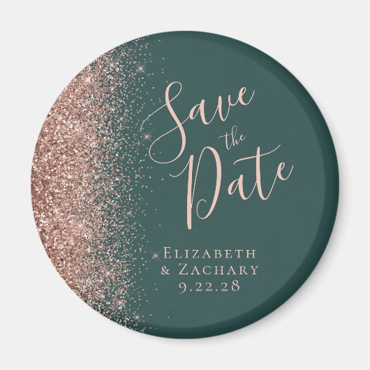 Donkergroen Roos Gold Glitter Script Save the Date Magneet (Voorkant)