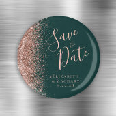 Donkergroen Roos Gold Glitter Script Save the Date Magneet