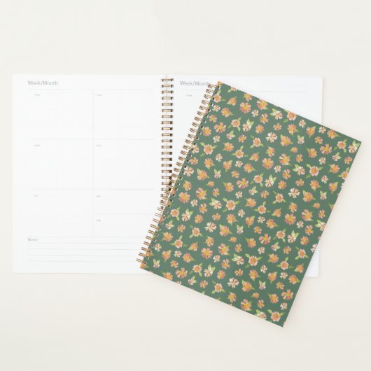 Donkergroen roze bloemenpatroon planner (Display)