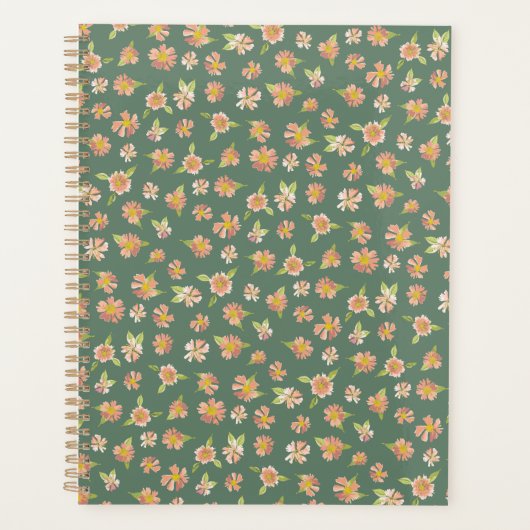 Donkergroen roze bloemenpatroon planner (Voorkant)