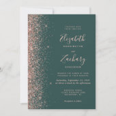 Donkergroen Roze Goud Glitter QR Code Bruiloft Kaart (Voorkant)