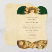 Donkergroen Rustieke Zonnebloem Huwelijksuitnodigi Kaart (Voorkant / Achterkant)