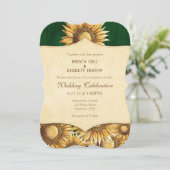 Donkergroen Rustieke Zonnebloem Huwelijksuitnodigi Kaart (Staand voorkant)