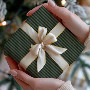 Donkergroen & Salie Gestreept Cadeaupapier