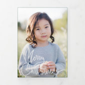 Donkergroen + Script Holiday Foto tri-Fold Kaart (Cover)