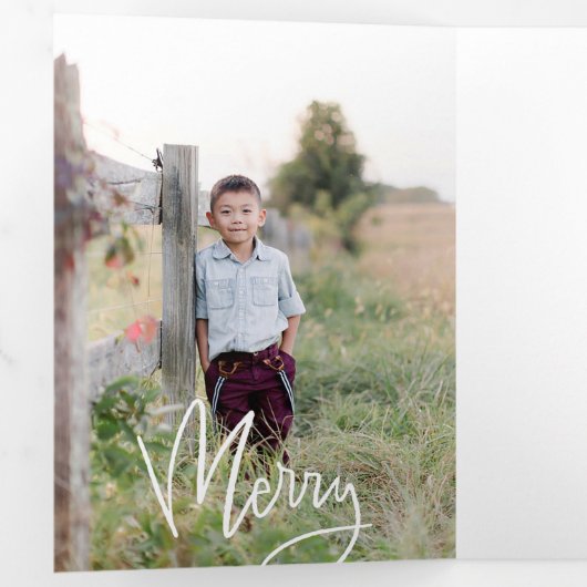 Donkergroen + Script Holiday Foto tri-Fold Kaart (Binnenzijde eerst)