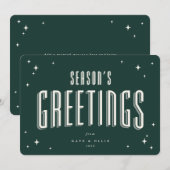 Donkergroen seizoen Groeten Retro Stars Flat Feestdagenkaart (Voorkant / Achterkant)