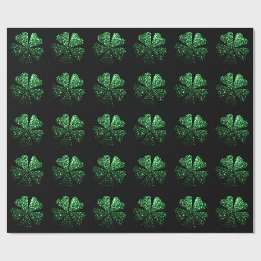 Donkergroen sparkle Shamrock Clover patroon zwart Cadeaupapier (Vlak)