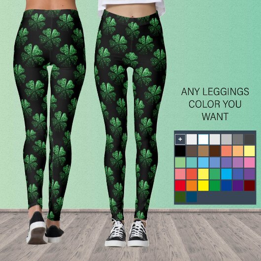 Donkergroen sparkle Shamrock Clover patroon zwart Leggings