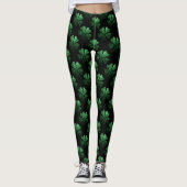 Donkergroen sparkle Shamrock Clover patroon zwart Leggings (Voorkant)