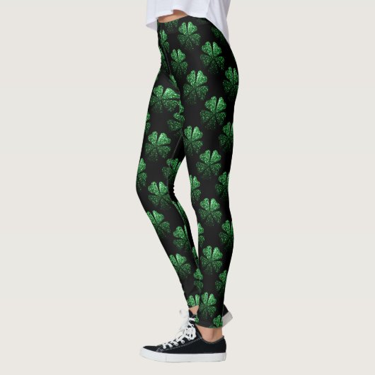 Donkergroen sparkle Shamrock Clover patroon zwart Leggings (Links)