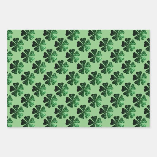 Donkergroen sparkly Shamrock patroon op salie groe Inpakpapier Vel (Voorkant 3)