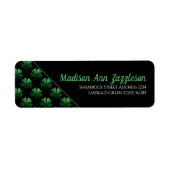 Donkergroen sprankelend Shamrock patroon op zwart Etiket (Voorkant)