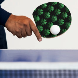 Donkergroen sprankelend Shamrock patroon op zwart Tafeltennisbatje