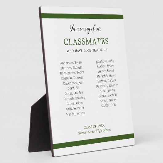 Donkergroen ter nagedachtenis aan onze klasgenoten fotoplaat (Zijkant)