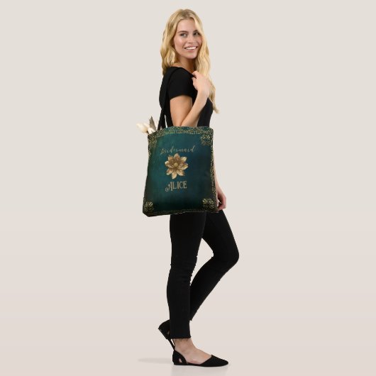  donkergroen tote bag (Op model)