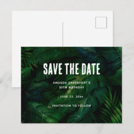 Donkergroen Tropisch blad Patroon Save the Date Uitnodiging Briefkaart