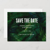 Donkergroen Tropisch blad Patroon Save the Date Uitnodiging Briefkaart (Voorkant / Achterkant)