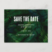 Donkergroen Tropisch blad Patroon Save the Date Uitnodiging Briefkaart (Voorkant)