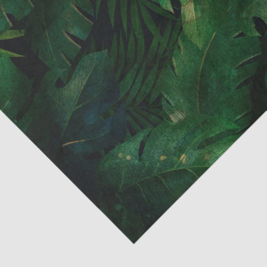 Donkergroen tropisch blad patroon tissuepapier (Detail)