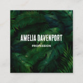 Donkergroen tropisch blad patroon vierkante visitekaartje (Voorkant)