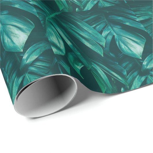 Donkergroen, tropisch oerwouden blad. cadeaupapier (Rol Hoek)