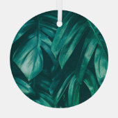 Donkergroen, tropisch oerwouden blad. glas ornament (Achterkant)