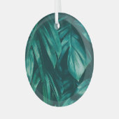Donkergroen, tropisch oerwouden blad. glas ornament (Voorkant links)