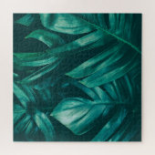 Donkergroen, tropisch oerwouden blad. legpuzzel (Horizontaal)