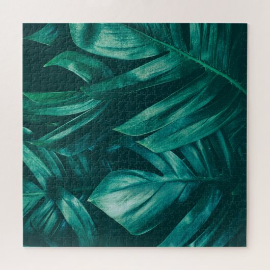 Donkergroen, tropisch oerwouden blad. legpuzzel (Horizontaal)