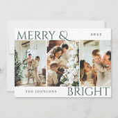 Donkergroen Vrolijk & Helder Fotocollage Kerstmis Feestdagenkaart (Voorkant)