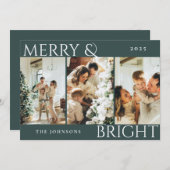 Donkergroen Vrolijk & Helder Fotocollage Kerstmis Feestdagenkaart (Voorkant / Achterkant)