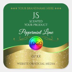 Donkergroen Wavy Gold Logo Monogram Productlabel Vierkante Sticker