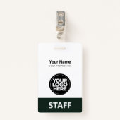 Donkergroen Werknemersnaam Business Logo Personeel Badge (Voorkant met clip)