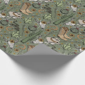 Donkergroen Western Lachende Cowboy Skull & Cactus Cadeaupapier (Hoek)