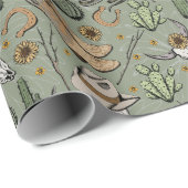 Donkergroen Western Lachende Cowboy Skull & Cactus Cadeaupapier (Rol Hoek)