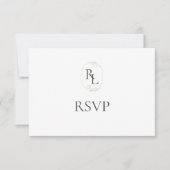 Donkergroen & Wit Bloemen Monogram Bruiloft RSVP (Voorkant)